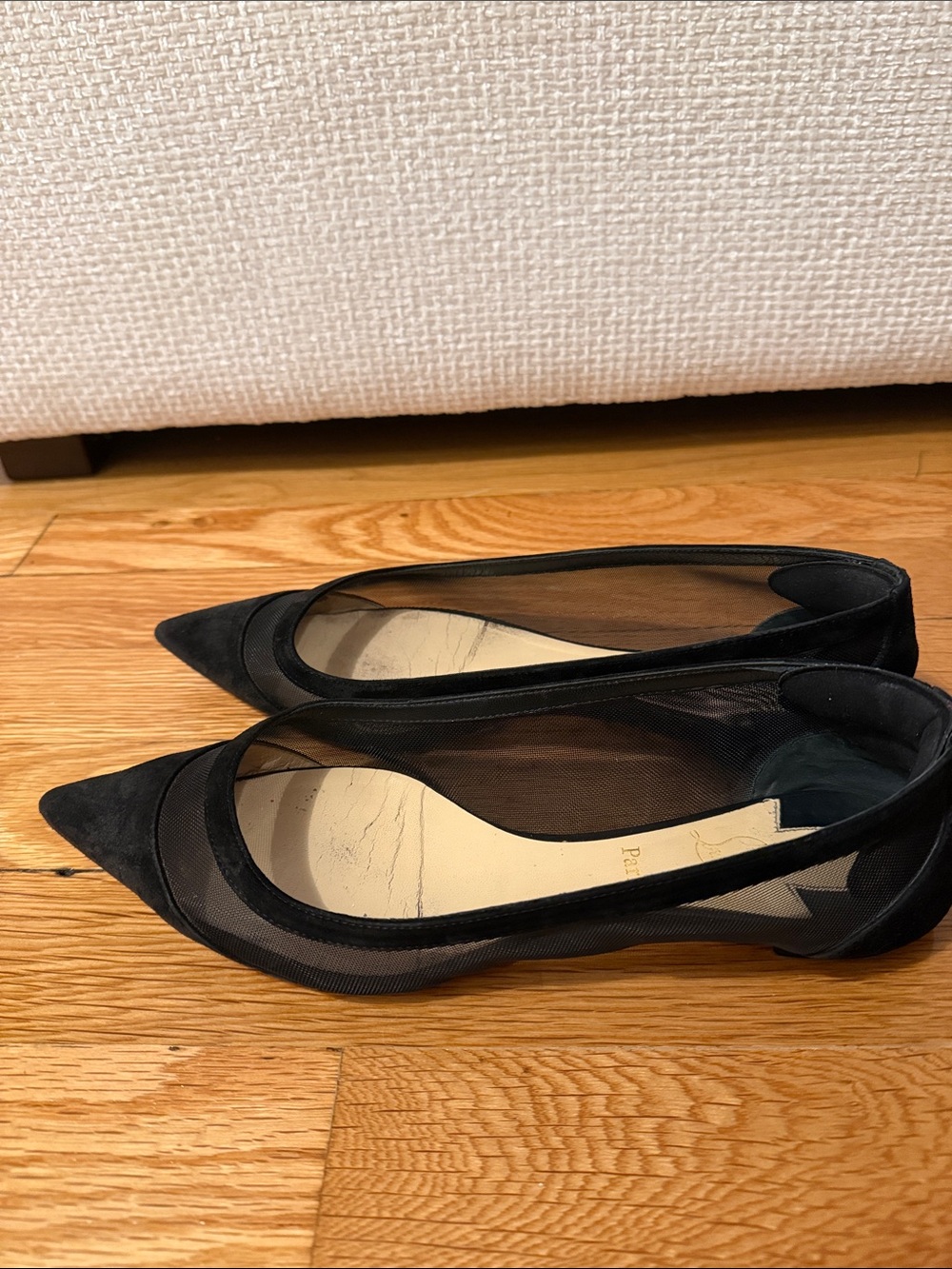 Christian Louboutin Black Mesh & Suede Pointed Toe Flats - Picture 4 of 4
